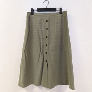 Ann Taylor Olive Button-Front A-Line Skirt